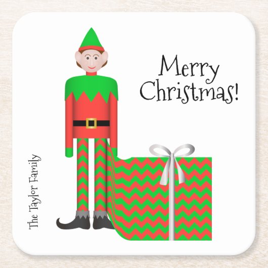 Christmas Elf Square Onderzetter -Chevron cadeaupa (Voorkant)