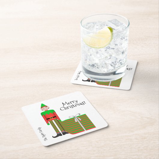 Christmas Elf Square Onderzetter -Gestreept cadeau (Insitu)
