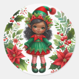 Christmas Elf With Brown Skin Holiday Ronde Sticker