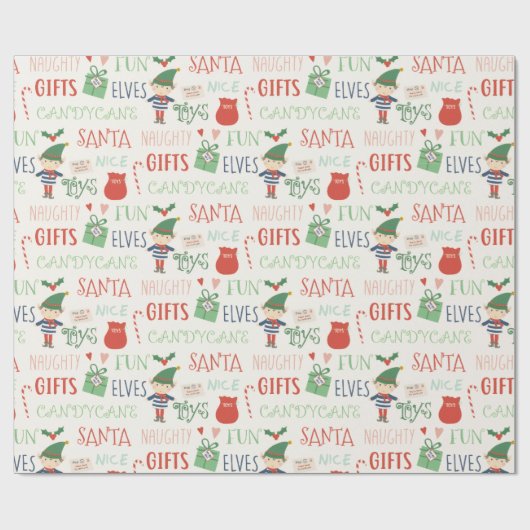Christmas Elves and Fun Text Cadeaupapier (Vlak)