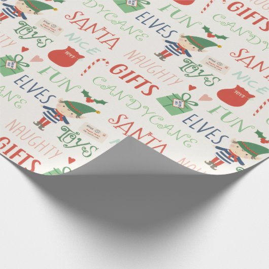Christmas Elves and Fun Text Cadeaupapier (Hoek)