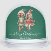 Christmas Elves couple 2 Photo Collage green Sneeuwbol (Voorkant)