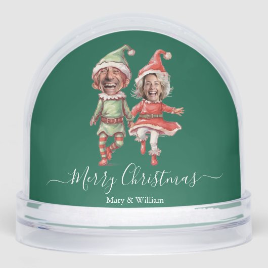 Christmas Elves couple 2 Photo Collage green Sneeuwbol (Voorkant)