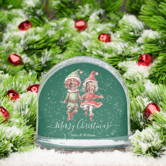 Christmas Elves couple 2 Photo Collage green Sneeuwbol (Kerstmis)