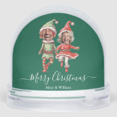Christmas Elves couple 2 Photo Collage green Sneeuwbol (Achterkant)