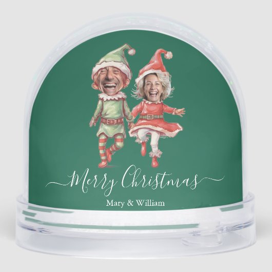 Christmas Elves couple 2 Photo Collage green Sneeuwbol (Achterkant)