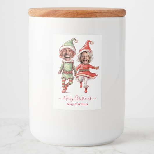 Christmas elves couple voedselcontainer etiket (Voorkant)