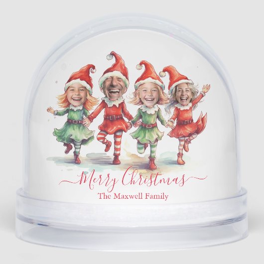 Christmas Elves Family 4 Photo Collage Snow Globe Sneeuwbol (Voorkant)