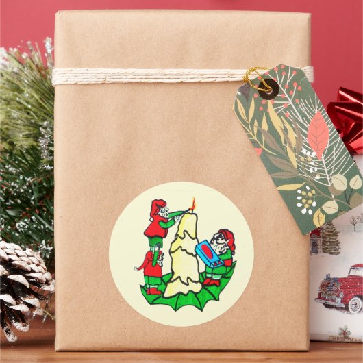 CHRISTMAS ELVES RONDE STICKER (Feestdagen)