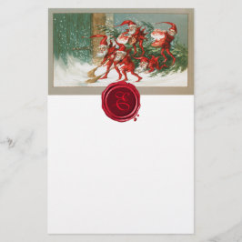 CHRISTMAS ELVES SWEEPING SNOW Wax Seal Monogram Briefpapier