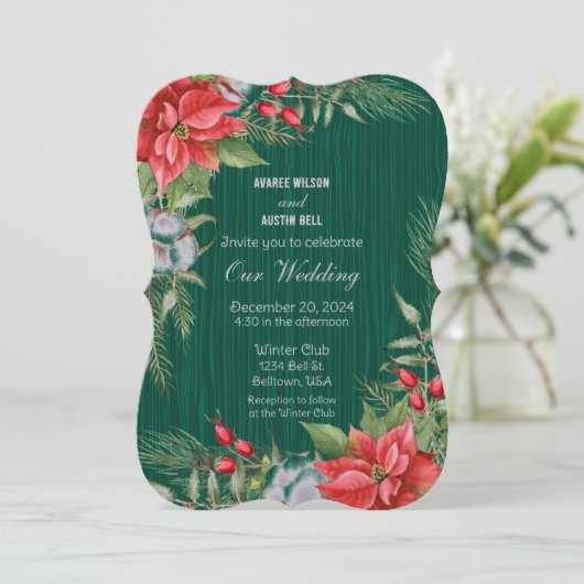 Christmas Emerald Green Poinsettia Kaart (Staand voorkant)