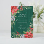 Christmas Emerald Green Poinsettia RSVP Kaartje (Staand voorkant)