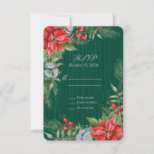 Christmas Emerald Green Poinsettia RSVP Kaartje (Voorkant)