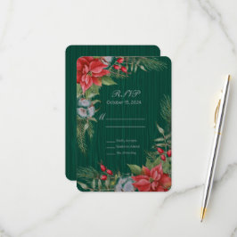 Christmas Emerald Green Poinsettia RSVP Kaartje