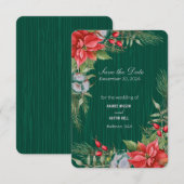 Christmas Emerald Green Poinsettia Save The Date (Voorkant / Achterkant)