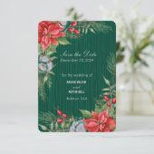 Christmas Emerald Green Poinsettia Save The Date (Staand voorkant)
