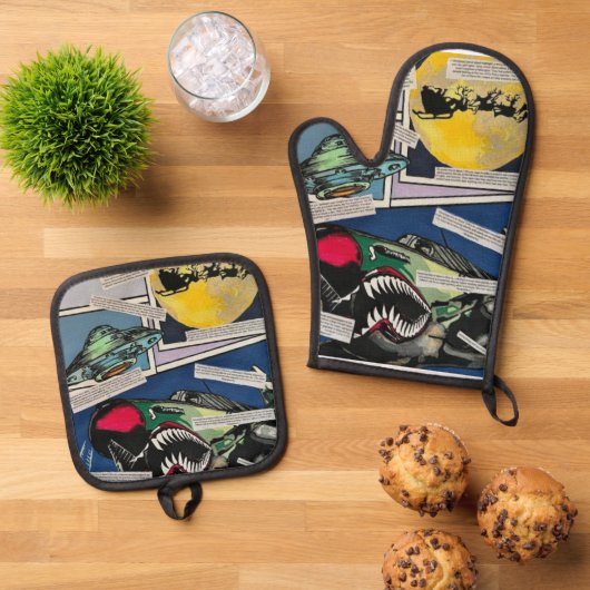 'Christmas Encounters' schilderij op een Ovenwant & Pannenlap Set (Top down)