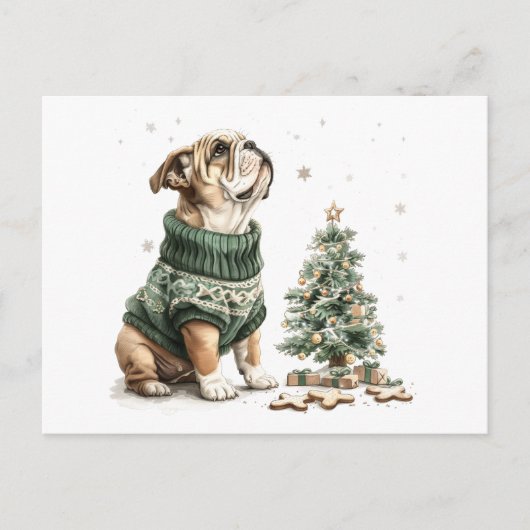 Christmas English Bulldog Kerstboom Feestdagenkaart (Voorkant)
