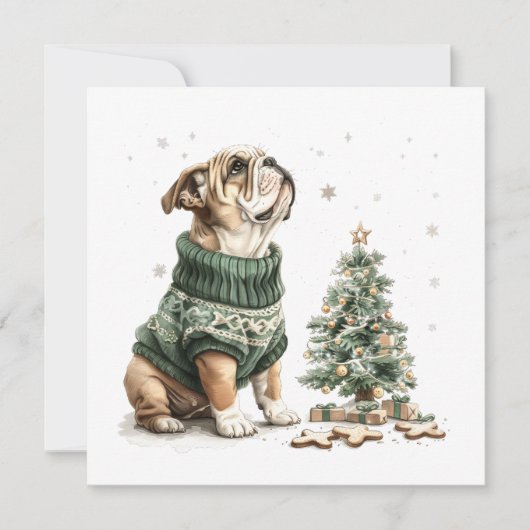 Christmas English Bulldog Kerstboom Feestdagenkaart (Voorkant)