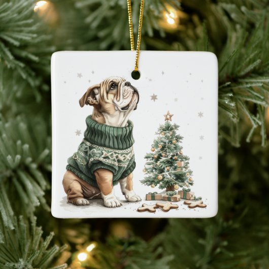 Christmas English Bulldog Kerstboom Keramisch Ornament (Boom)