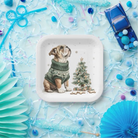Christmas English Bulldog Kerstboom Papieren Bordje (Feest)