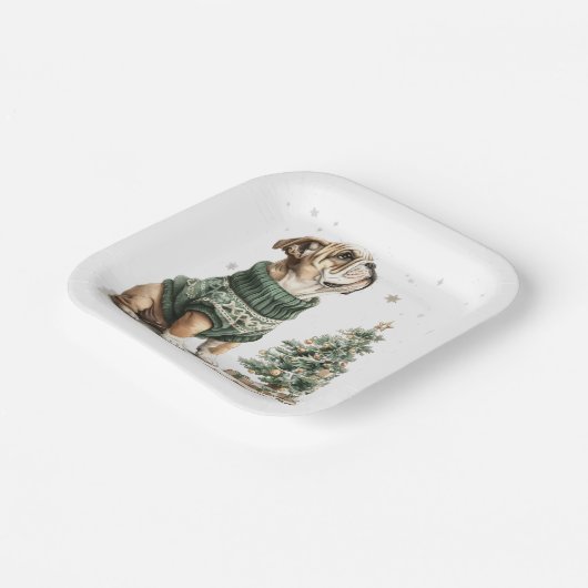 Christmas English Bulldog Kerstboom Papieren Bordje (Gebogen)