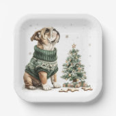 Christmas English Bulldog Kerstboom Papieren Bordje (Voorkant)
