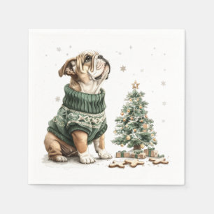 Christmas English Bulldog Kerstboom Servet