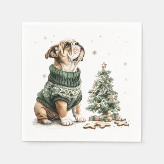 Christmas English Bulldog Kerstboom Servet (Voorkant)