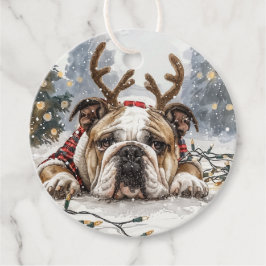 Christmas English Bulldog Reindeer Bedankjes Labels