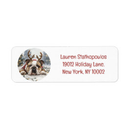 Christmas English Bulldog Reindeer Etiket