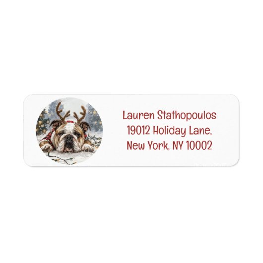 Christmas English Bulldog Reindeer Etiket (Voorkant)