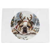 Christmas English Bulldog Reindeer Groot Cadeauzakje (Voorkant)