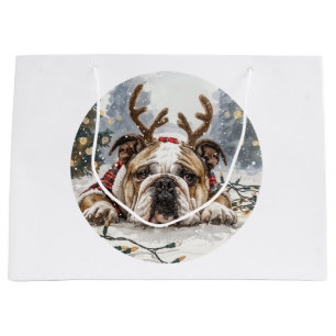 Christmas English Bulldog Reindeer Groot Cadeauzakje
