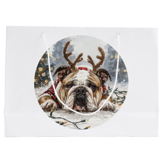 Christmas English Bulldog Reindeer Groot Cadeauzakje (Achterkant)