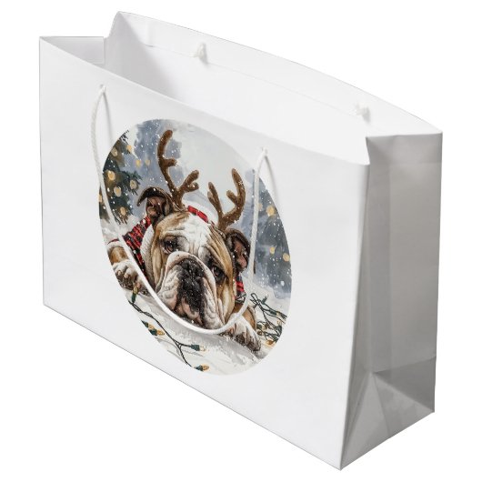 Christmas English Bulldog Reindeer Groot Cadeauzakje (Achterkant Gekanteld)