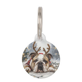 Christmas English Bulldog Reindeer Huisdierpenning