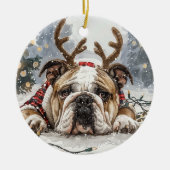 Christmas English Bulldog Reindeer Keramisch Ornament (Voorkant)