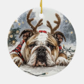 Christmas English Bulldog Reindeer Keramisch Ornament (Achterkant)