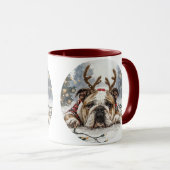Christmas English Bulldog Reindeer Mok (Voorkant rechts)