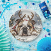 Christmas English Bulldog Reindeer Papieren Bordje (Feest)