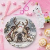 Christmas English Bulldog Reindeer Papieren Bordje (Feest)