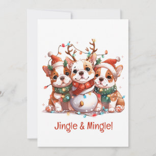 Christmas English Bulldog Reindeer Santa Kaart