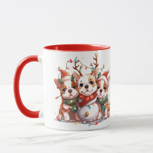 Christmas English Bulldog Reindeer Santa Mok (Links)