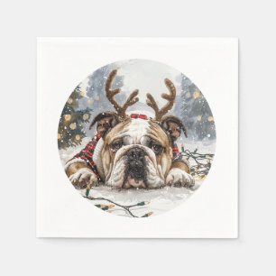 Christmas English Bulldog Reindeer Servet