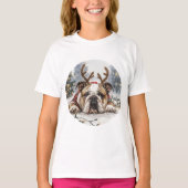 Christmas English Bulldog Reindeer T-shirt (Voorkant)