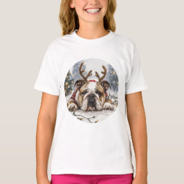 Christmas English Bulldog Reindeer T-shirt