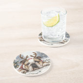 Christmas English Bulldog Reindeer Zandsteen Onderzetter (Zijkant)