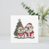 Christmas English Bulldog Santa Hats Feestdagenkaart (Staand voorkant)