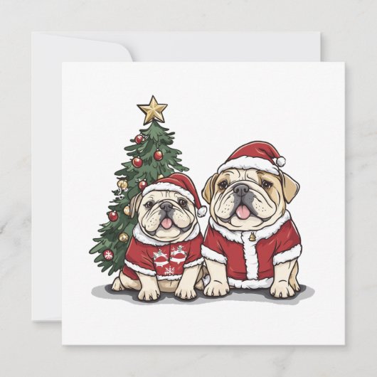 Christmas English Bulldog Santa Hats Feestdagenkaart (Voorkant)